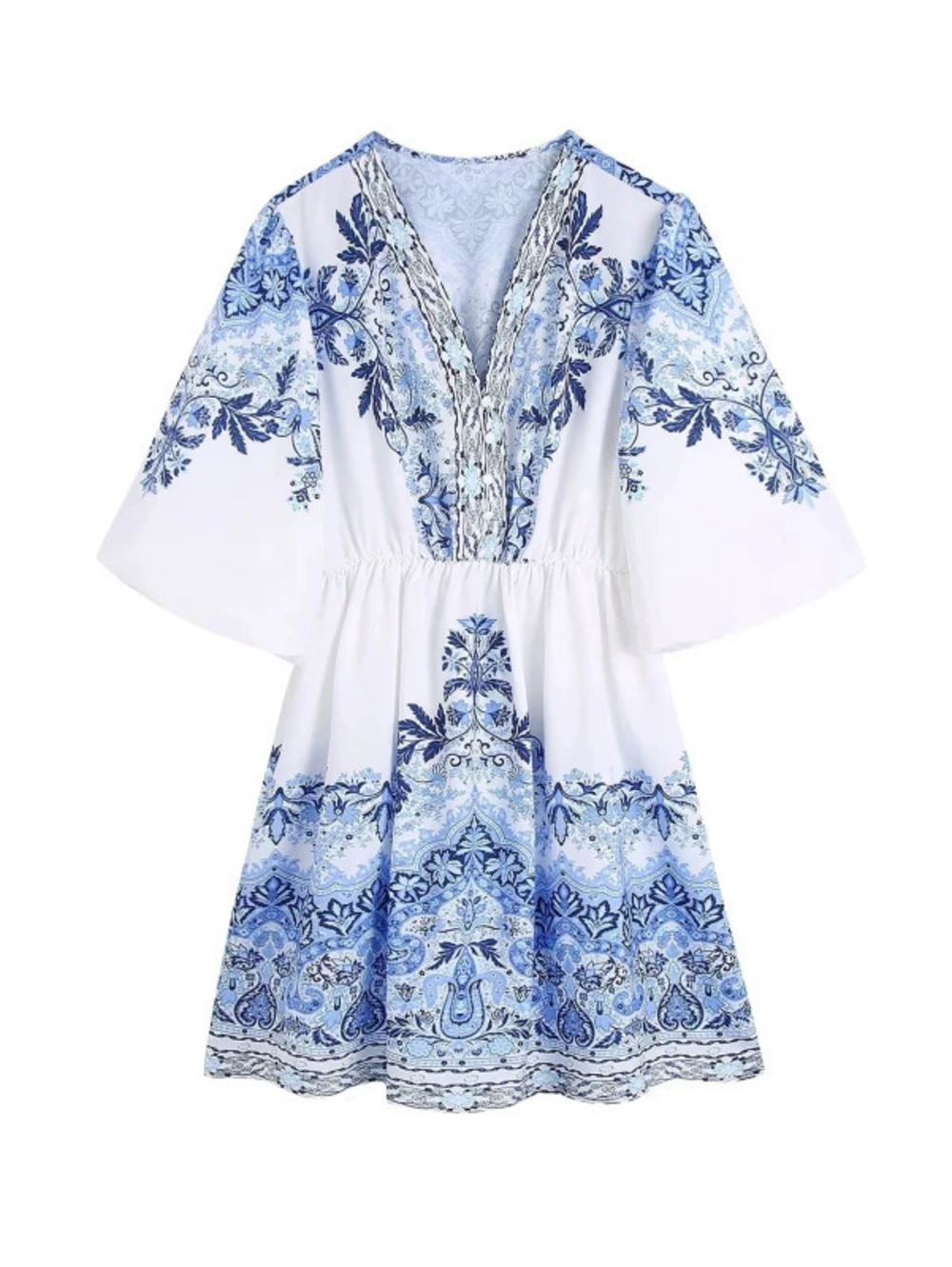 Spring Green Floral Placement Short Sleeve Dress
